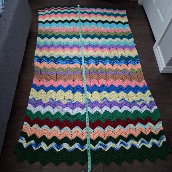 Hand Knit Crochet Multicolour Stripes Blanket - Picture 4 of 7